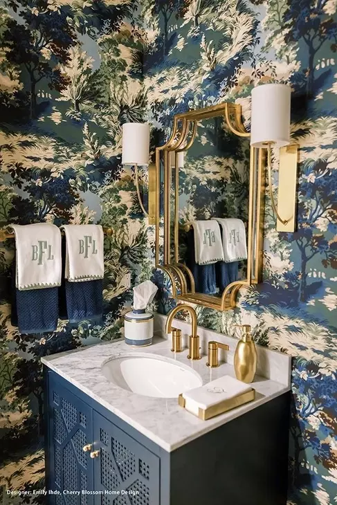 Schaffer Matte Navy Lacquer Carrera Marble Top Bath Vanity