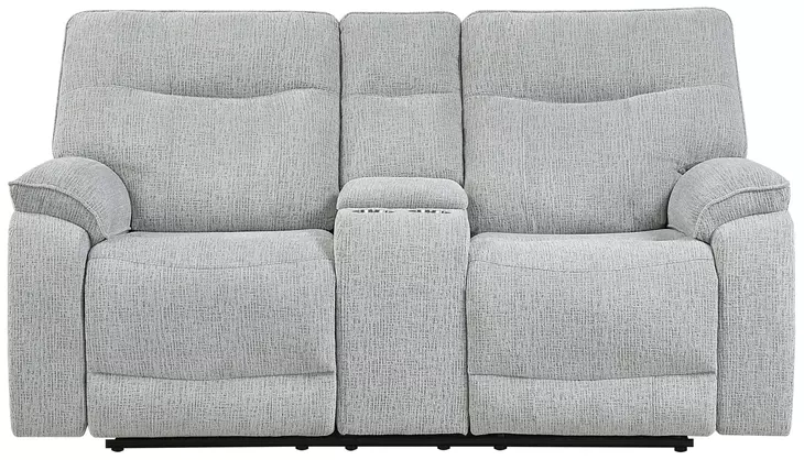 Chablis Mist Gray 72" Reclining Console Loveseat with USB Charging