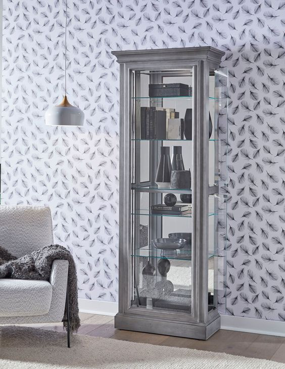 Medley Gray 2 Side Entry Door Accent Curio Cabinet with LED Lighting