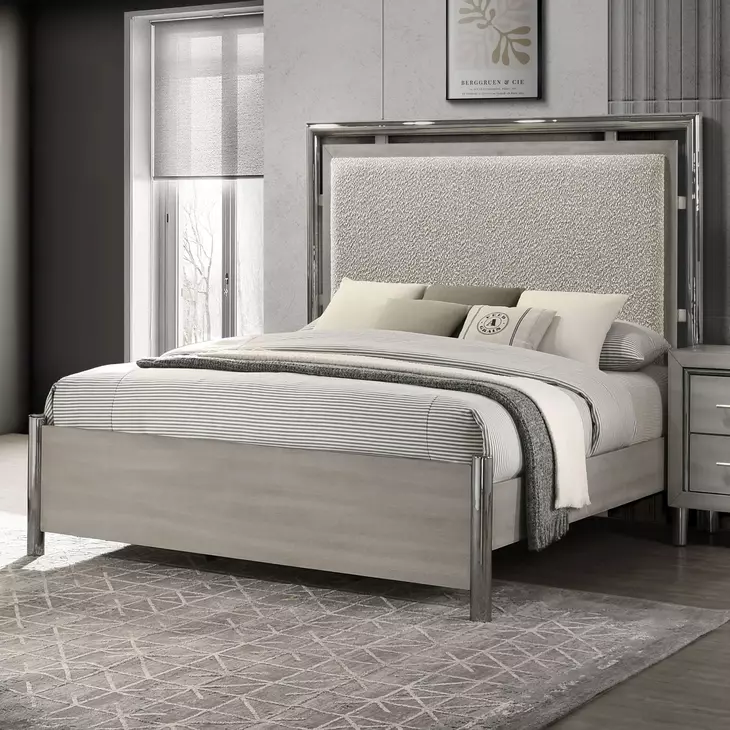 Lennox Gray Queen Upholstered Panel Bed