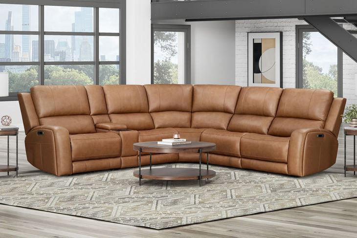 Belmont Lyric Caramel Leather Modular Zero Gravity Power Reclining Sectional with USB Charging