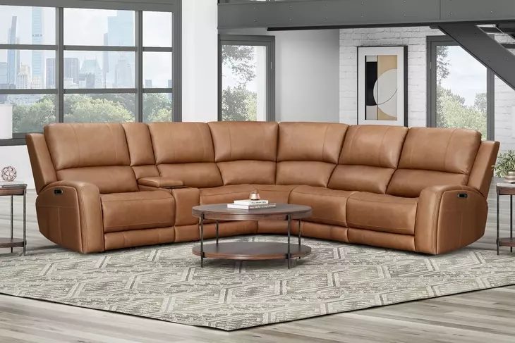 Belmont Lyric Caramel Leather 6 Piece Modular Zero Gravity Power Reclining Sectional with USB Charging