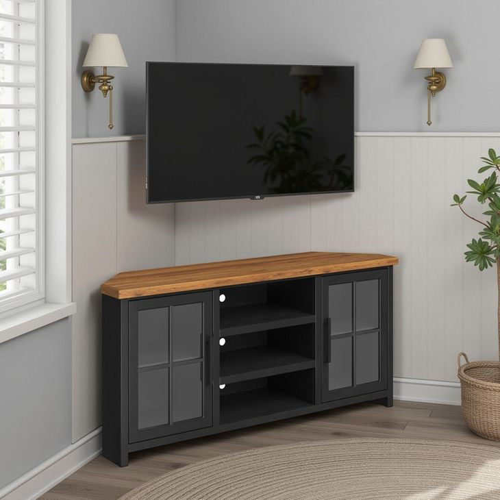 Essex Black and Whiskey 67" Corner TV Stand