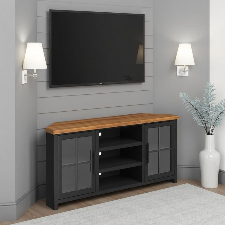 Essex Black and Whiskey 67" Corner TV Stand