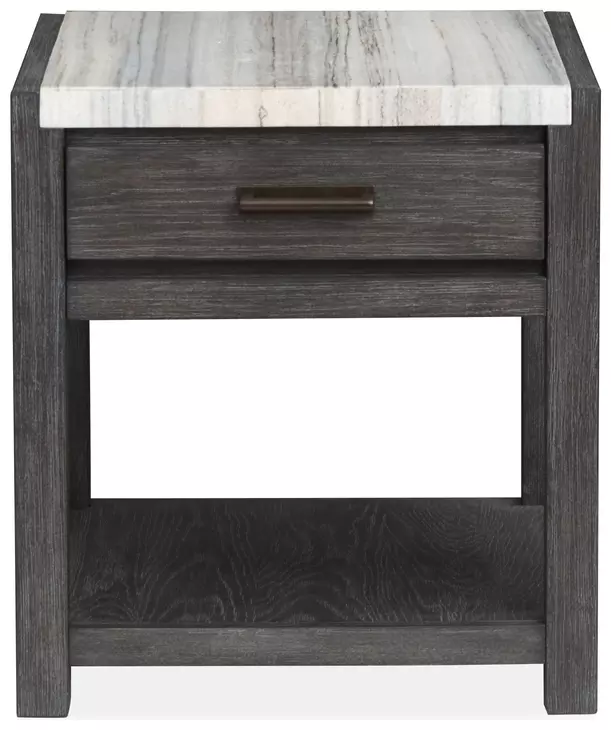 Plum Creek Ravenwood Black and White Rectangular Marble Top End Table