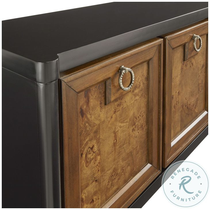Solmere Black and Mapa Burl 4 Door Console Table