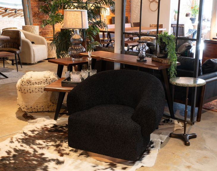 Florence Black Boucle Fabric Swivel Accent Chair