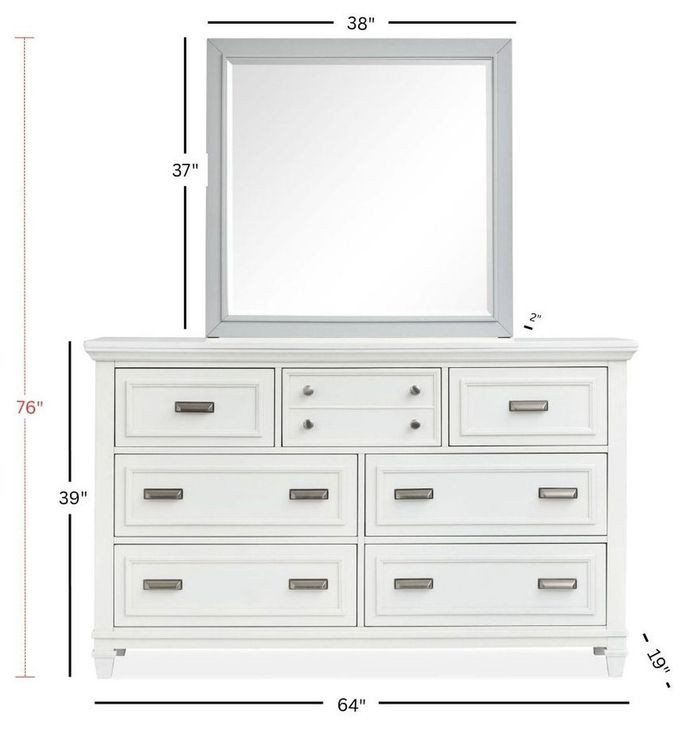 Harborwick White Dove and Harbor Gray 7 Drawer Dresser with Rectangular Mirror