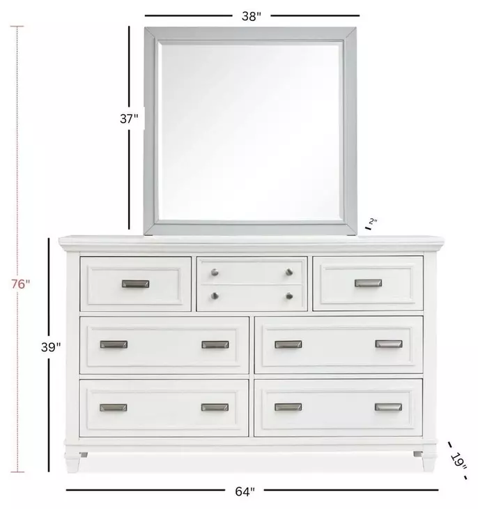 Harborwick White Dove and Harbor Gray 7 Drawer Dresser with Rectangular Mirror