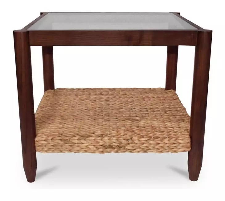 Beth Brown Rectangular Glass Top Side Table