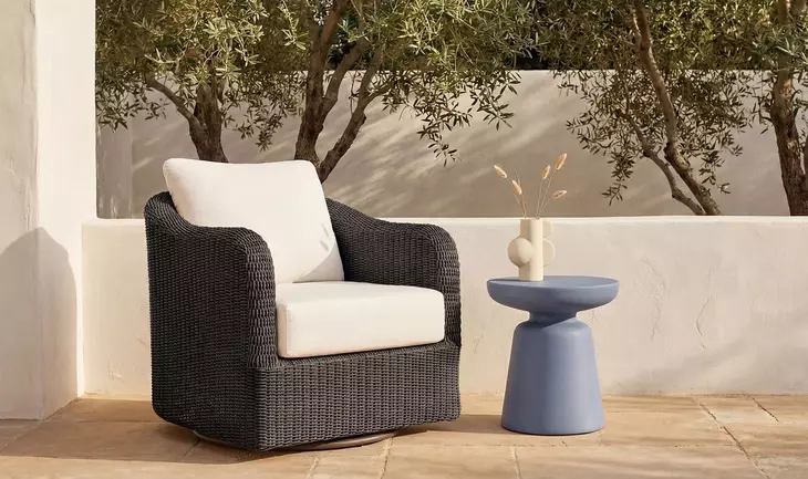 Bodhi Charcoal and White Upholstered Outdoor Swivel Accent Chair