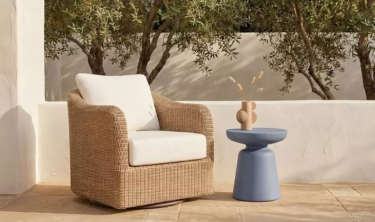 Bodhi Natural and White Upholstered Outdoor Swivel Accent Chair