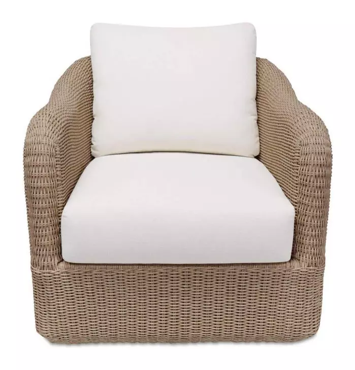 Bodhi Natural and White Upholstered Outdoor Swivel Accent Chair