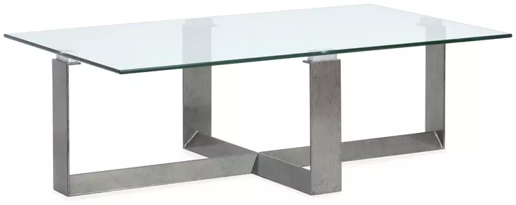 Whitehall Aged Pewter and Chrome Pucks Rectangular Glass Top Cocktail Table