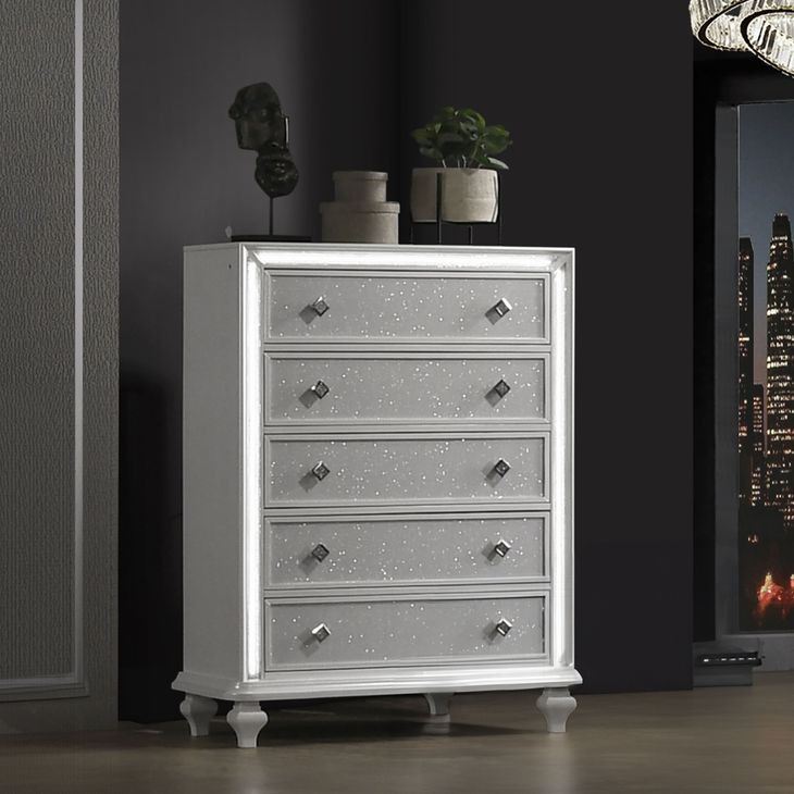 Stardust White 5 Drawer Chest with LED