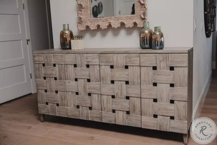 Hearthwood Wooden Weave Grey Wash 4 Door Credenza