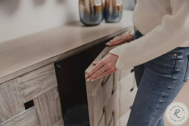 Hearthwood Wooden Weave Grey Wash 4 Door Credenza
