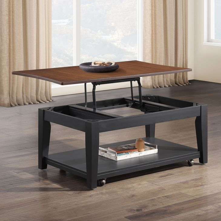 Joplin Black and Brown Rectangular Lift Top Coffee Table