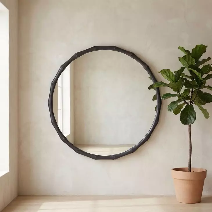 Evageline Charcoal Gray Round Wall Mirror