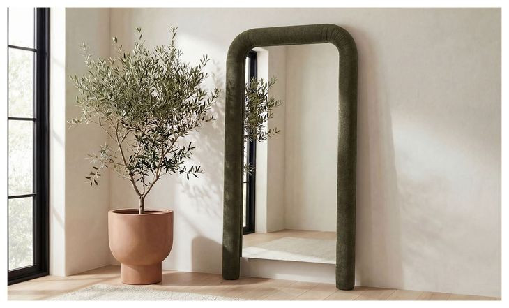 Ellison Olive Upholstered Rectangular Floor Mirror