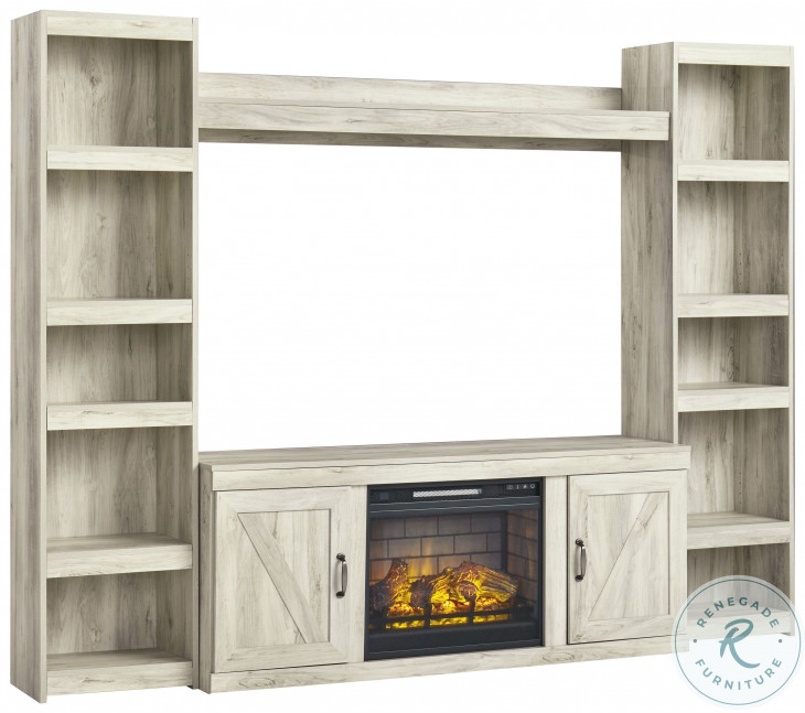 Bellaby Whitewash Entertainment Wall with Infrared Fireplace Insert ...
