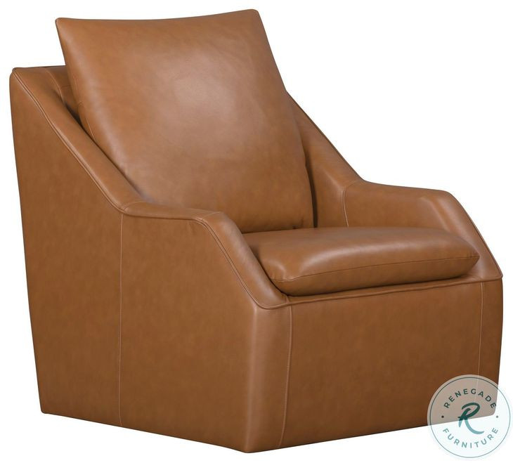 Asterwyn Steamboat Ecru Leather Swivel Accent Chair