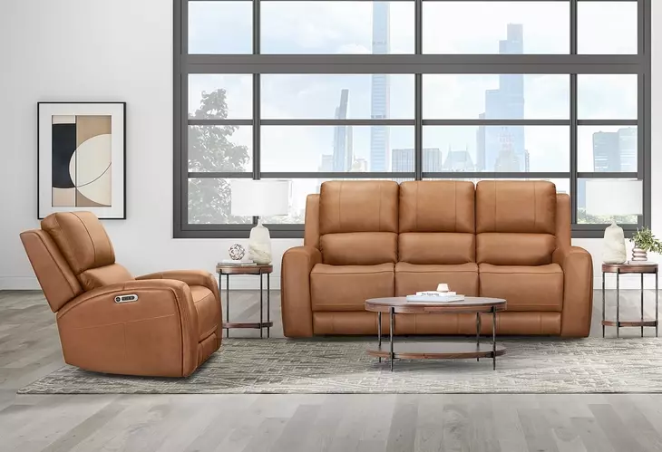 Belmont Lyric Caramel Leather Zero Gravity Power Recliner with USB Charging