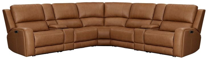 Belmont Lyric Caramel Leather 7 Piece Modular Zero Gravity Power Reclining Sectional with USB Charging