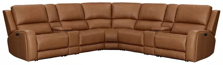 Belmont Lyric Caramel Leather 7 Piece Modular Zero Gravity Power Reclining Sectional with USB Charging