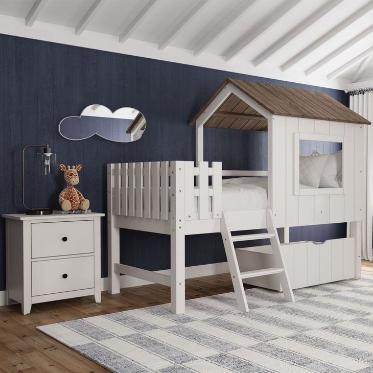 Lodge Cookies and Cream Twin Loft Bunk Bed with Ladder and Fencing