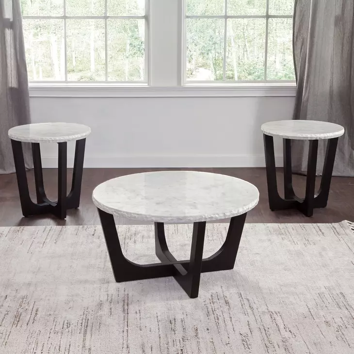 Chrissy Black and White Round Marble Top Ocassional Table