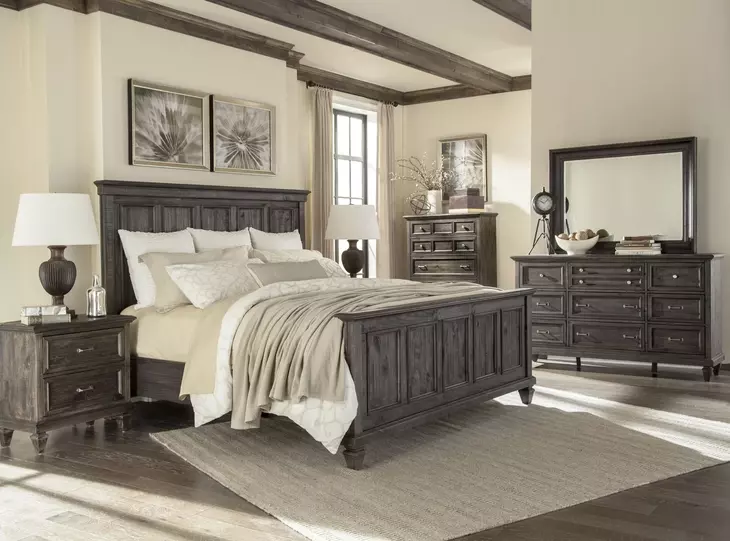 Calistoga Weathered Charcoal 9 Drawer Dresser with Rectangular Mirror