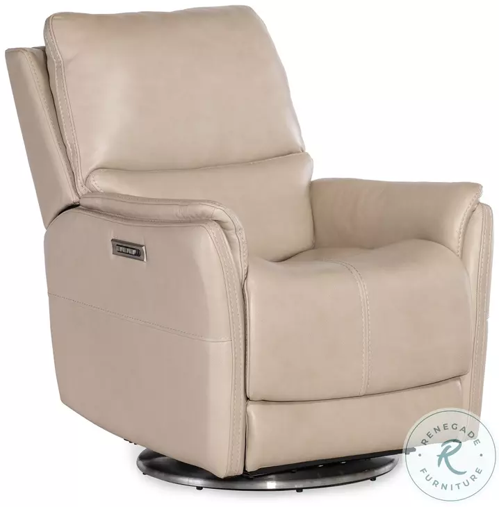 Gala Beige Leather Zero Gravity Swivel Power Recliner With Power Headrest And Lumbar