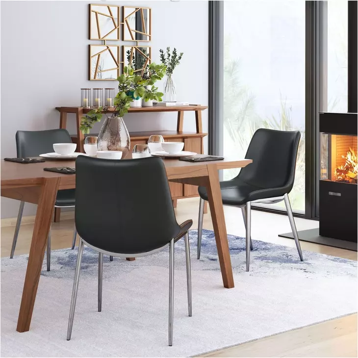 Magnus Black And Brushed Stainless Steel Dining Chair Set Of 2
