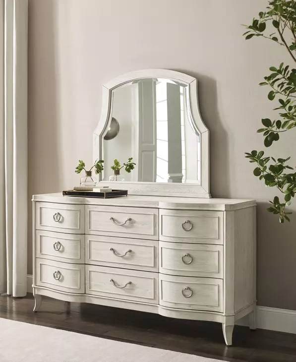 Harmony Eggshell 9 Drawer Emelie Dresser with Arched Angeline Mirror