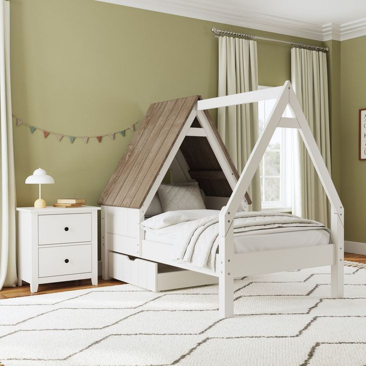 Lodge Cookies and Cream Twin Novelty Bed with Half Roof and Window
