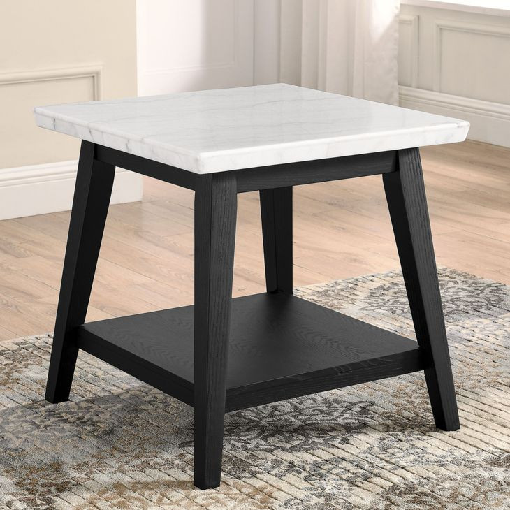 Vida White and Black Marble Top Square End Table