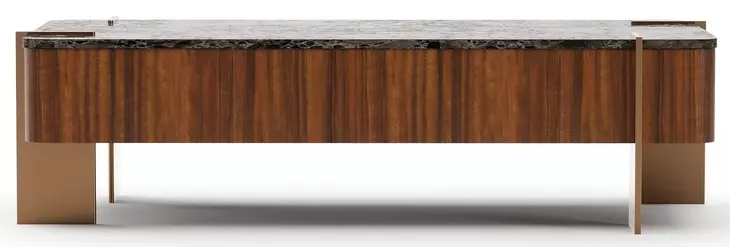 Altura Smoked Walnut Rectangular Dark Emperador Stone Top Cocktail Table