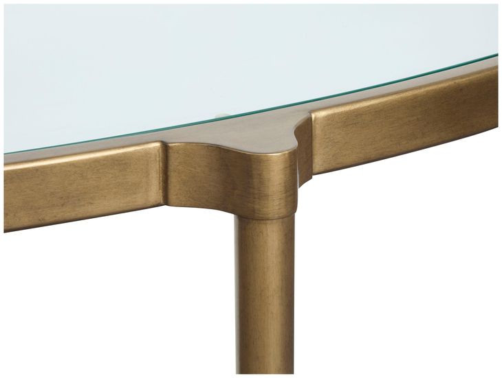 Cassidy Aged Brass and Volakas Classic Demilune Glass Top Sofa Table