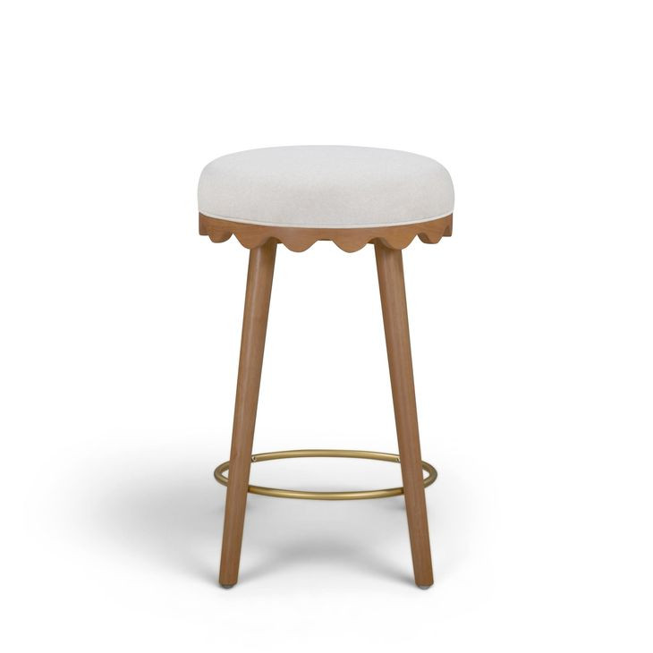 Oodle Cream and Light Walnut Performance Vegan Mohair Upholstered Counter Height Stool