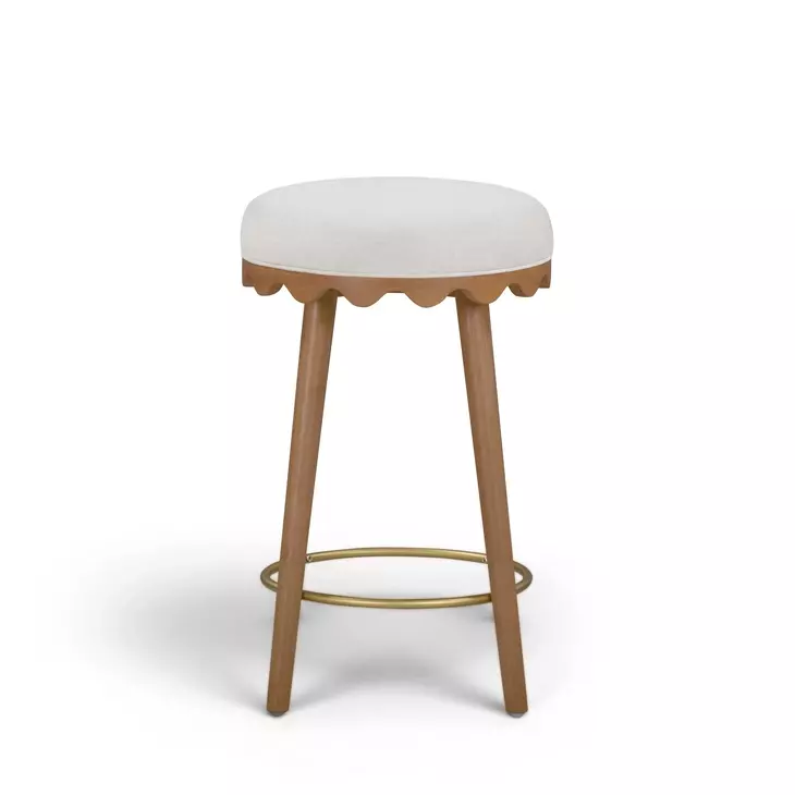 Oodle Cream and Light Walnut Performance Vegan Mohair Upholstered Counter Height Stool