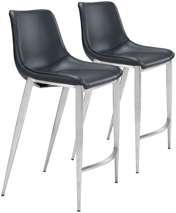 Magnus Black And Brushed Stainless Steel Counter Chair Set Of 2