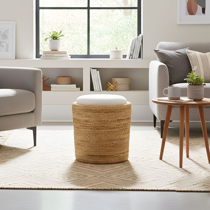 Caldera Natural Upholstered Round Stool