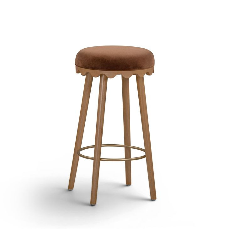 Oodle Bronze and Light Walnut Performance Vegan Mohair Upholstered Bar Stool