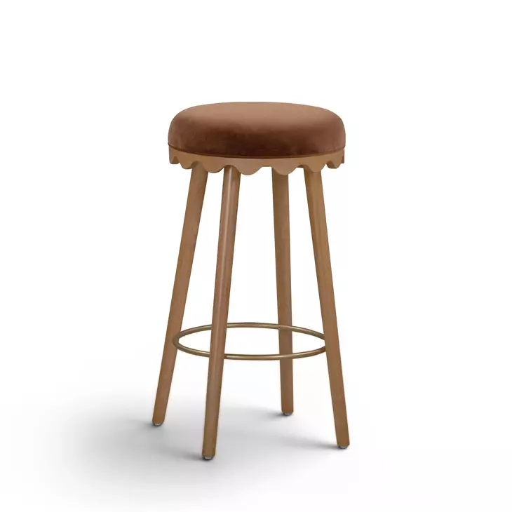 Oodle Bronze and Light Walnut Performance Vegan Mohair Upholstered Bar Stool