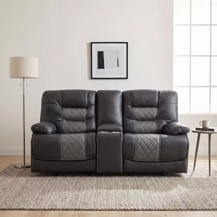 Fabian Two Tone Gray Double Glider 77" Reclining Console Loveseat
