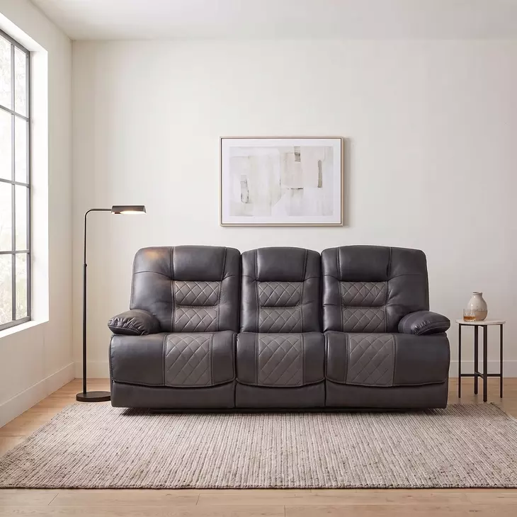 Fabian Two Tone Gray Double 88" Reclining Center Drop Down Sofa