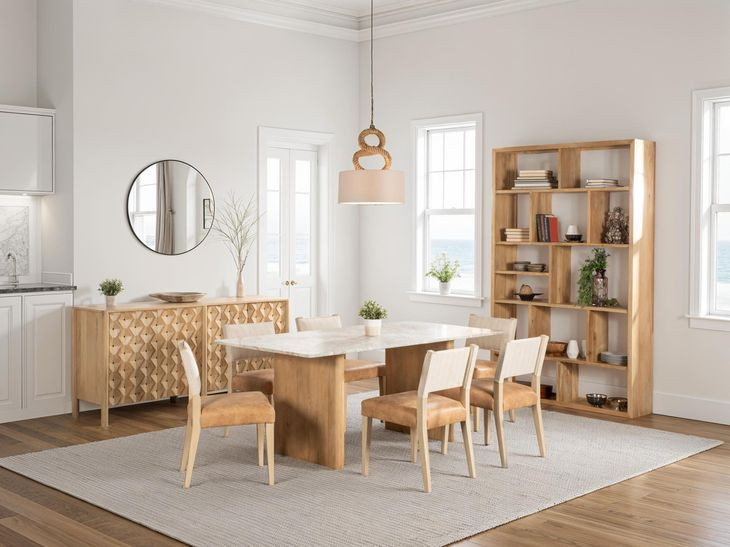 Vero Beige and Light Mango 76" Rectangular Marble Top Dining Table