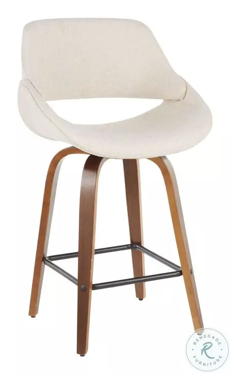 Fabrico Walnut And Cream Swivel Counter Height Stool Set Of 2 with Square Footrest