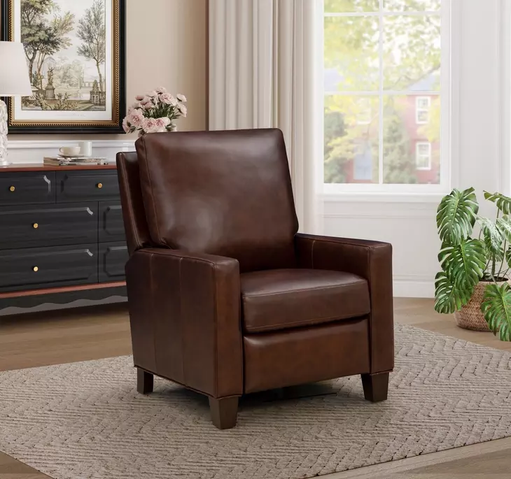 Fairview Elway Fudge Leather Push Thru The Arms Recliner